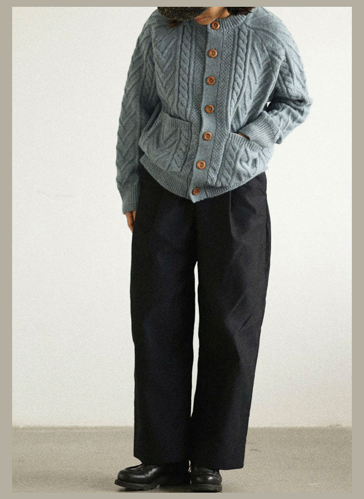 Traditional Aran Fisherman Sweater – Jacquard Knit Crewneck Cardigan (Unisex)