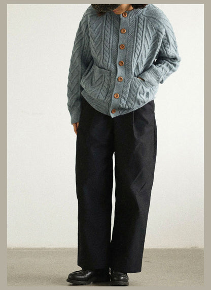 Traditional Aran Fisherman Sweater – Jacquard Knit Crewneck Cardigan (Unisex)