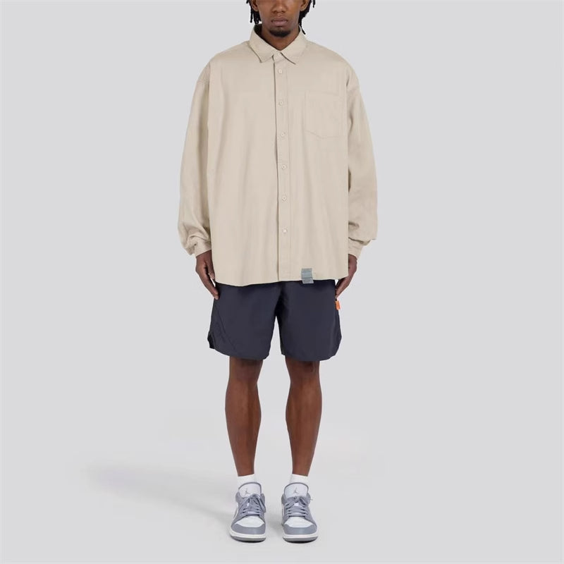 Long Sleeve Shirt Pure Cotton Japanese Style Simple Solid Color Shirt for Men
