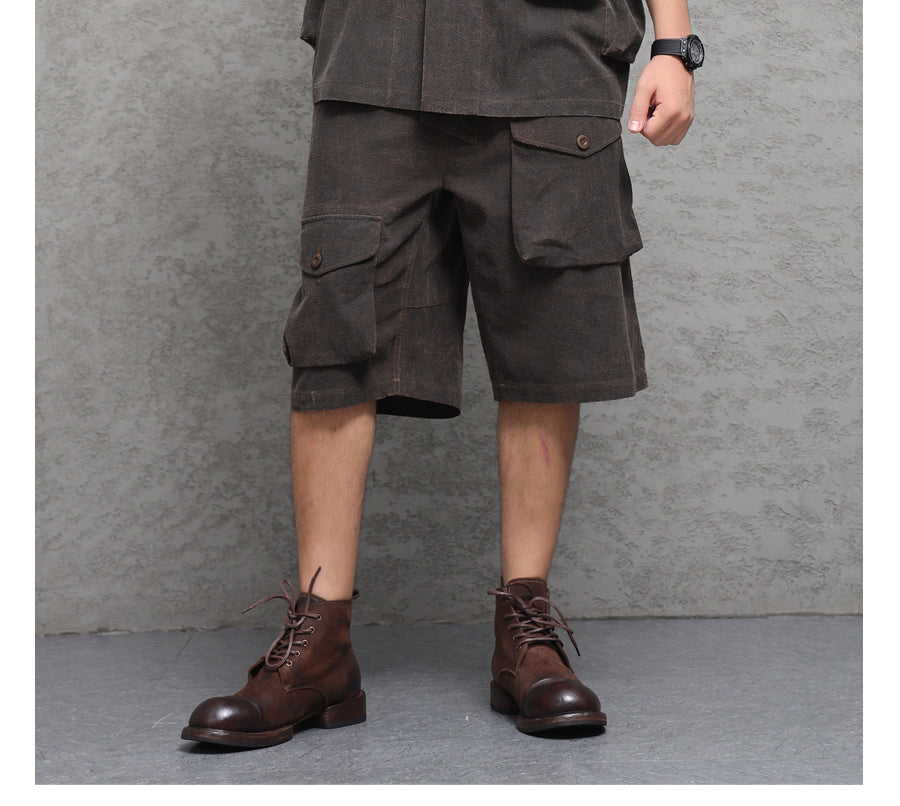 Wild Silk Cuban Collar Half Sleeve Shirt Men's Dye Yam Dyed Tussah Silk Aloha Retro Short Sleeve Shirt Summer