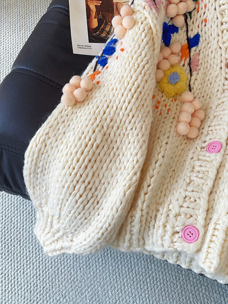 Women's 2025 Autumn French Retro Crochet Cardigan - Handmade 3D Flower Heavy Knit Sweater Coat