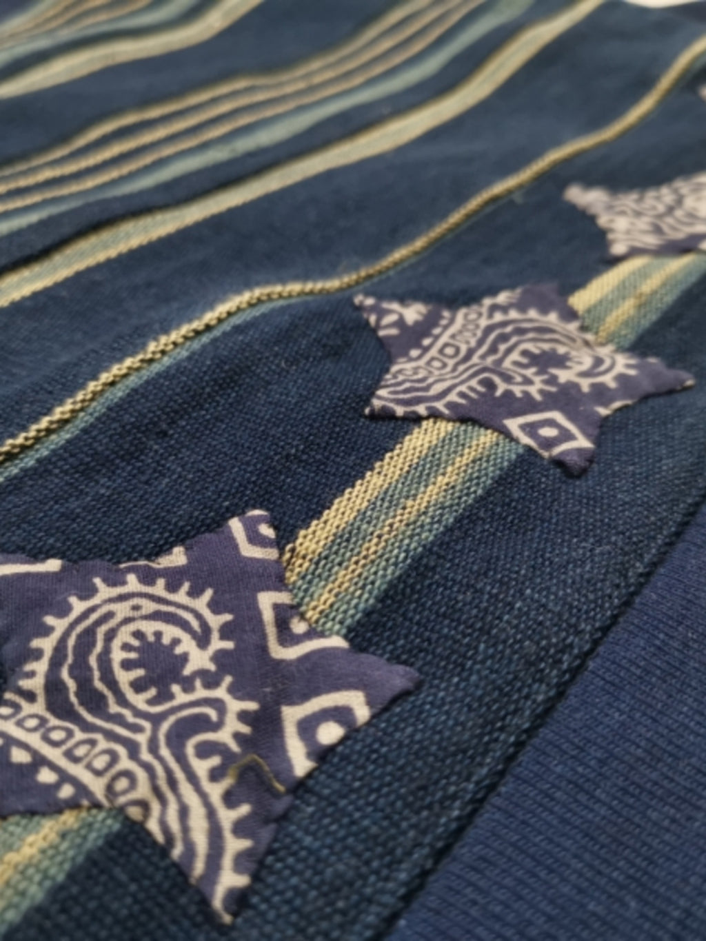 blue-dyed vegetation KOFU ancient cloth national flag splicing long velvet cotton sweater thickening Japanese tide