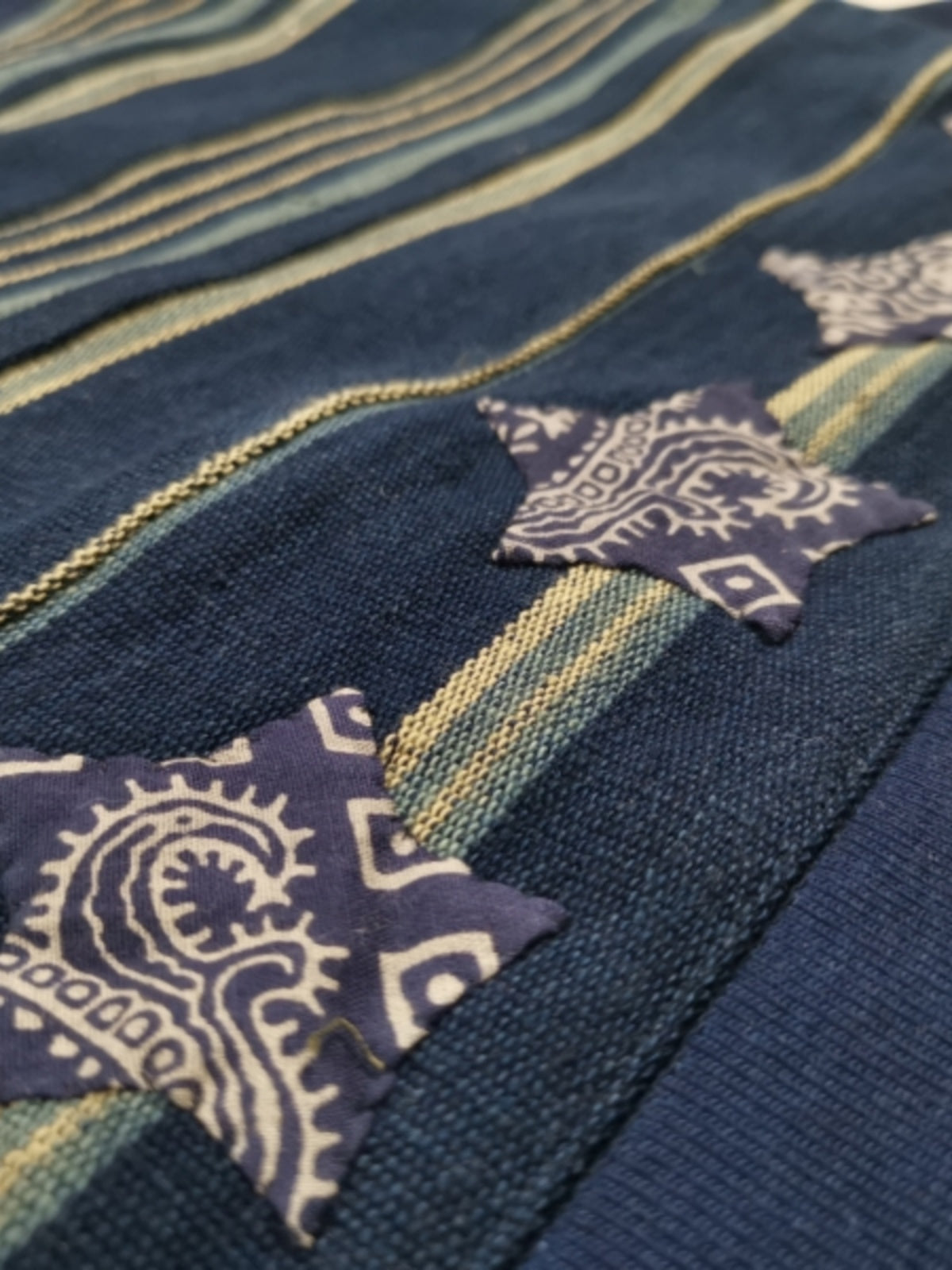 blue-dyed vegetation KOFU ancient cloth national flag splicing long velvet cotton sweater thickening Japanese tide