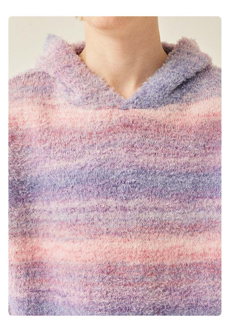 MEDRIA Retro Colorful Hoodie Knitwear for Men and Women Autumn Winter National Trend Loose Lazy Style Warm Sweatshirt Couple Outfit