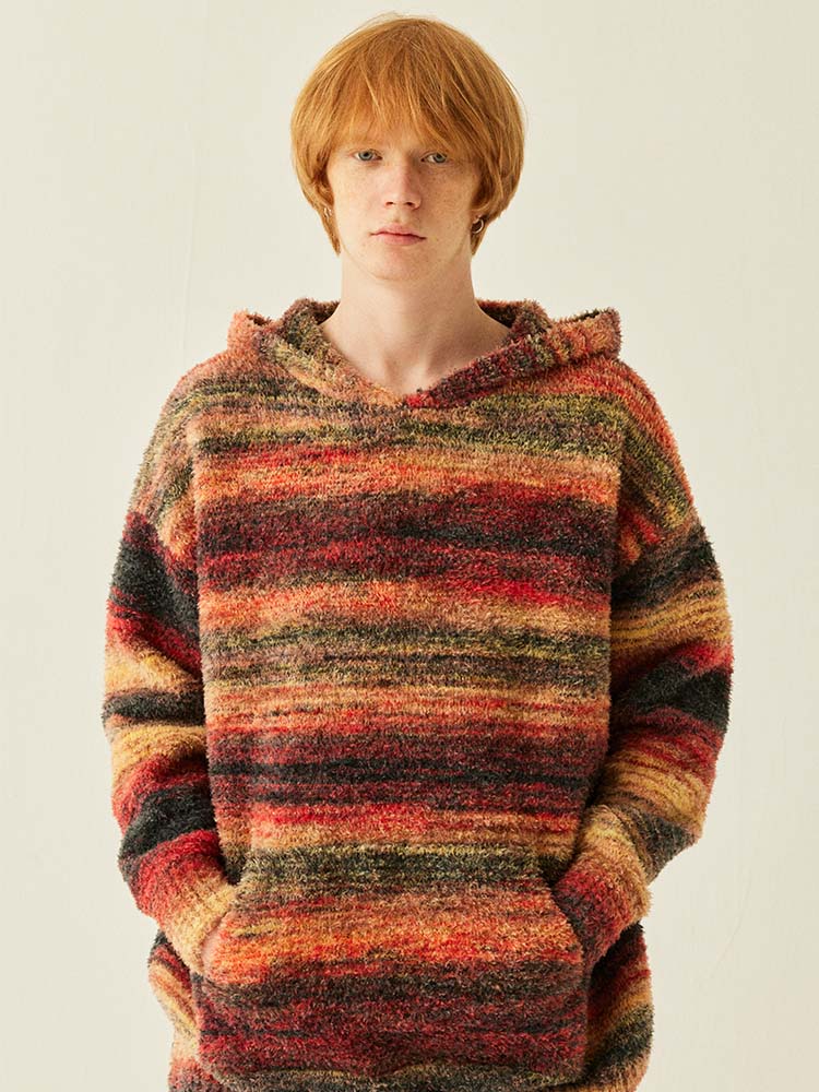 MEDRIA Retro Colorful Hoodie Knitwear for Men and Women Autumn Winter National Trend Loose Lazy Style Warm Sweatshirt Couple Outfit