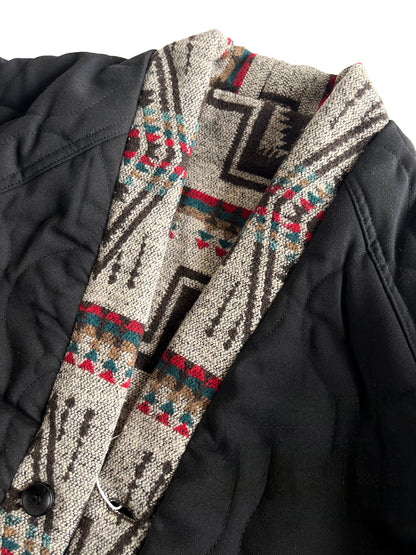 Men's Japanese Style Improved Taoist Robe - Autumn Winter Retro Patchwork Collarless Cotton Jacket