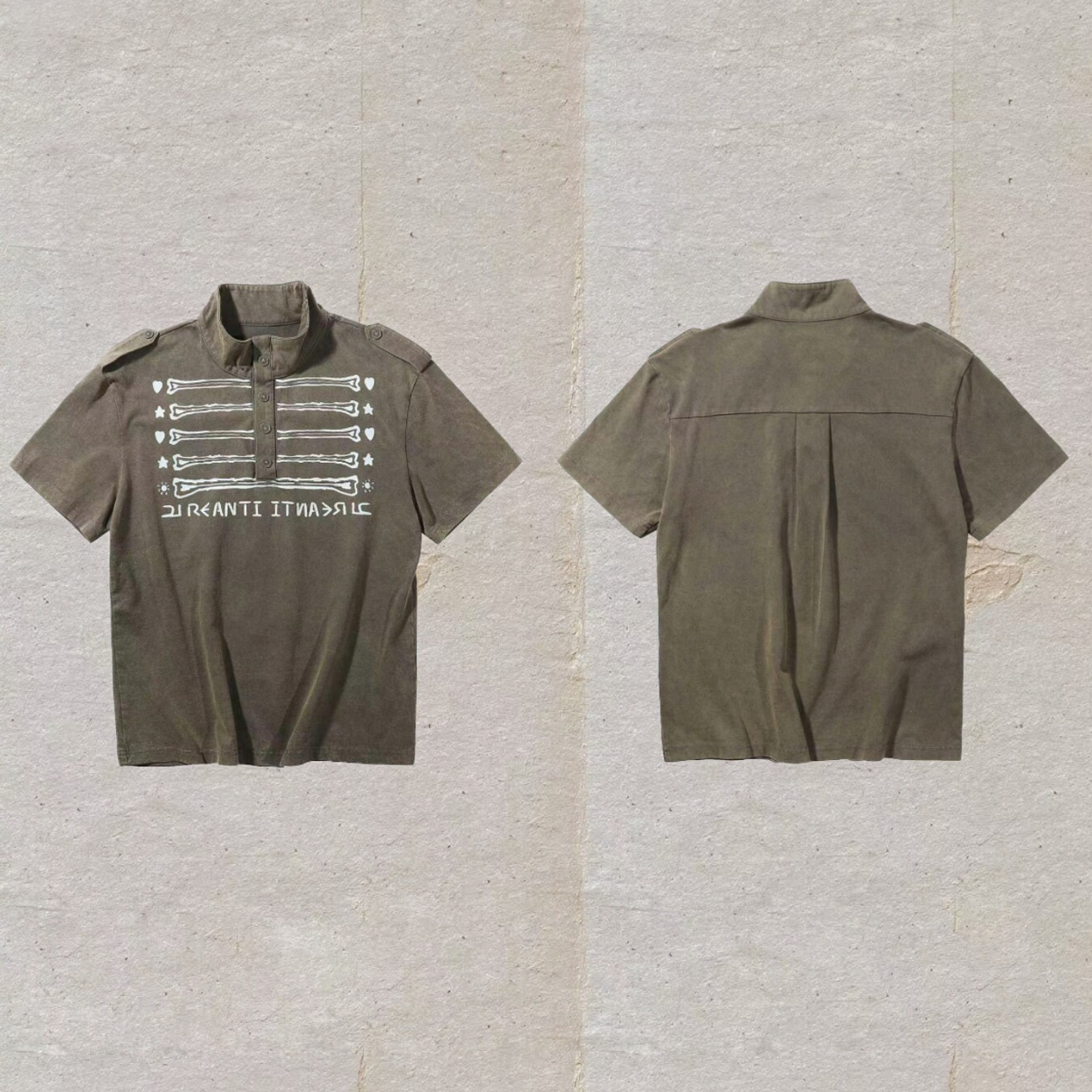 Illusion Print Stand-Collar Polo Shirt – Heavyweight Distressed Streetwear Tee