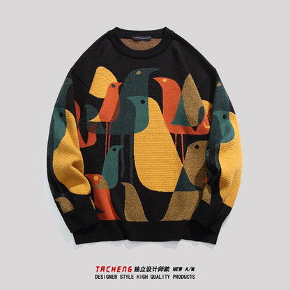 Cat Jacquard Loose Knit Sweater – American Style High-End Feel (Unisex)