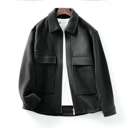 Korean Minimalist Workwear Jacket – Thickened 53% Sheep Wool, Turn-Down Collar for Autumn/Winter
