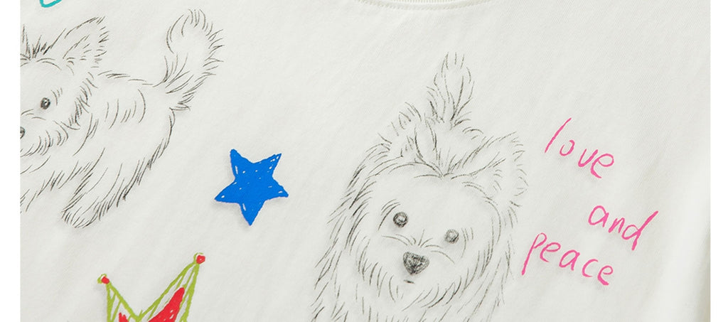 Hand-drawn Puppy Short-sleeve T-shirt Cute Fun Loose Cotton Summer T