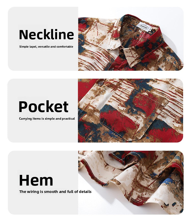 Trendy Street Irregular Oil Painting Full Print Long Sleeve Shirt for Men Autumn Niche Casual Shirt Jacket