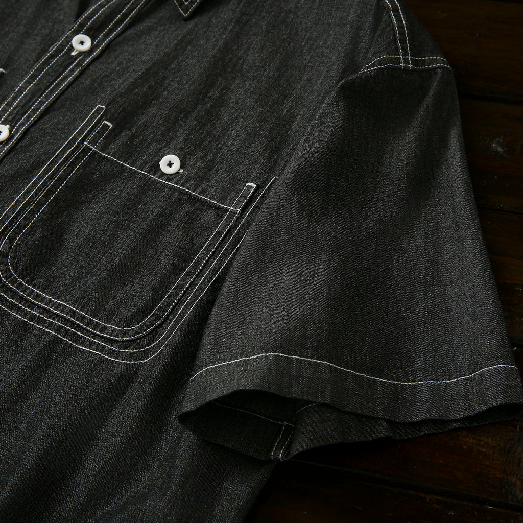 Pure Cotton Enzyme Wash! Export Surplus Men's Summer Turn-down Collar Denim Short Sleeve Shirt Top