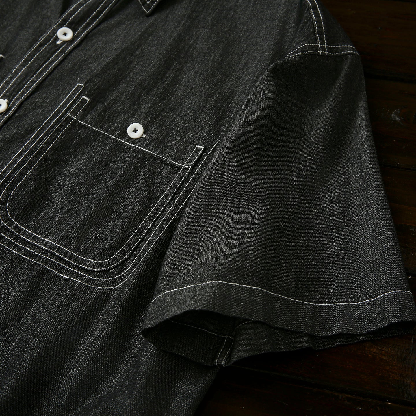 Pure Cotton Enzyme Wash! Export Surplus Men's Summer Turn-down Collar Denim Short Sleeve Shirt Top