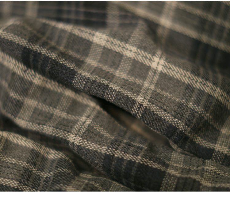 Men's Japanese Style Fake Two-Piece Hooded Plaid Cotton Jacket