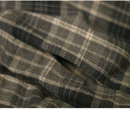 Men's Japanese Style Fake Two-Piece Hooded Plaid Cotton Jacket