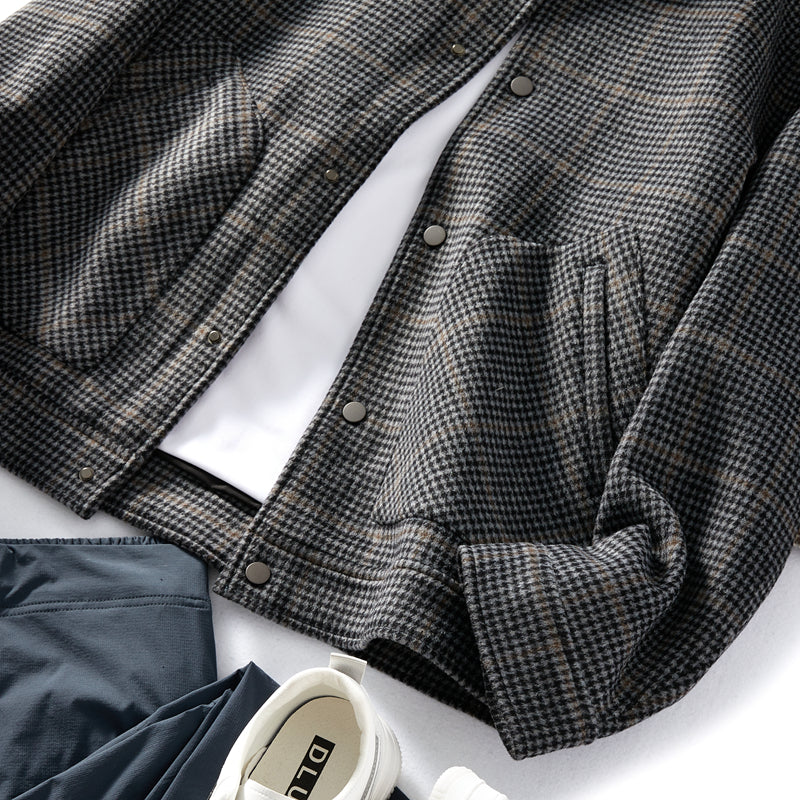 Heavyweight 53% Sheep Wool Houndstooth Lapel Coat – Korean-Style Casual Winter Staple