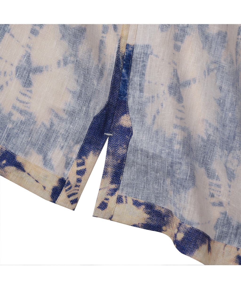 Summer New Hawaiian Print Sleeve Shirt 70% Tencel 30% Linen Shirt Japanese Retro Loose Shirt for Men