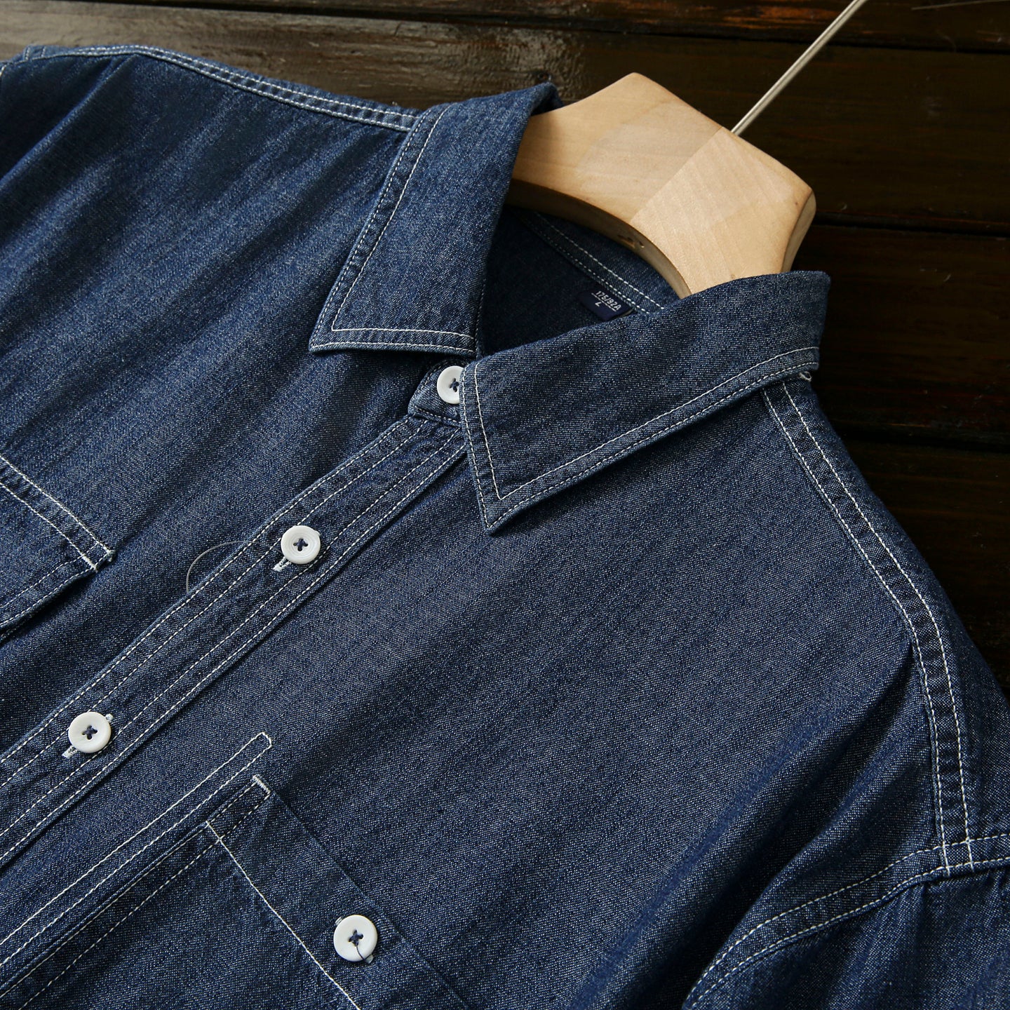 Pure Cotton Enzyme Wash! Export Surplus Men's Summer Turn-down Collar Denim Short Sleeve Shirt Top