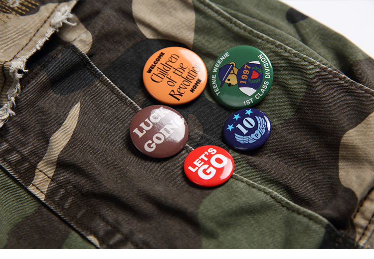 Men's American Street Retro Cargo Pants - Camouflage Heavy Washed Ripped Straight-Leg Pants