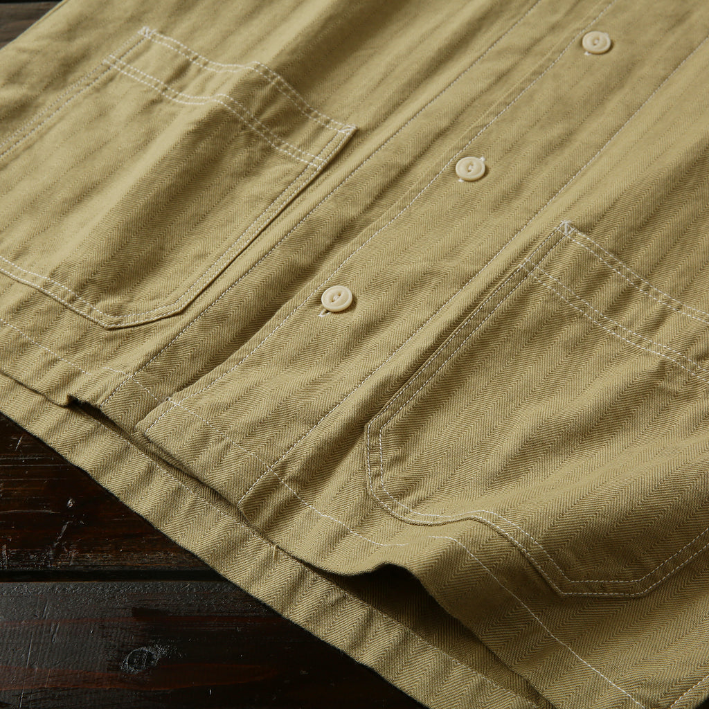 100% Cotton Herringbone Summer Men's Loose Casual Short Sleeve Work Shirt Top