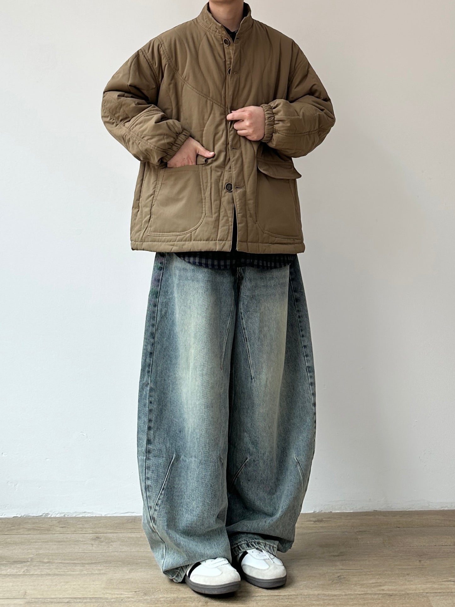 JOYZONE Japanese Retro Stand Collar Cotton Jacket - Large Pocket Workwear Coat (Men)