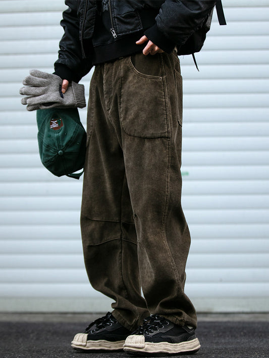 American Retro Washed Fleece Corduroy Cargo Pants - Vintage Straight Leg (Men)