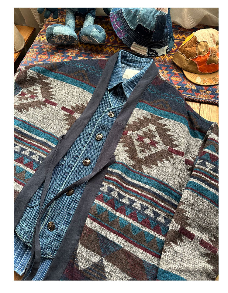 Men's Japanese Retro Reversible Ethnic Style Dao Robe Jacket