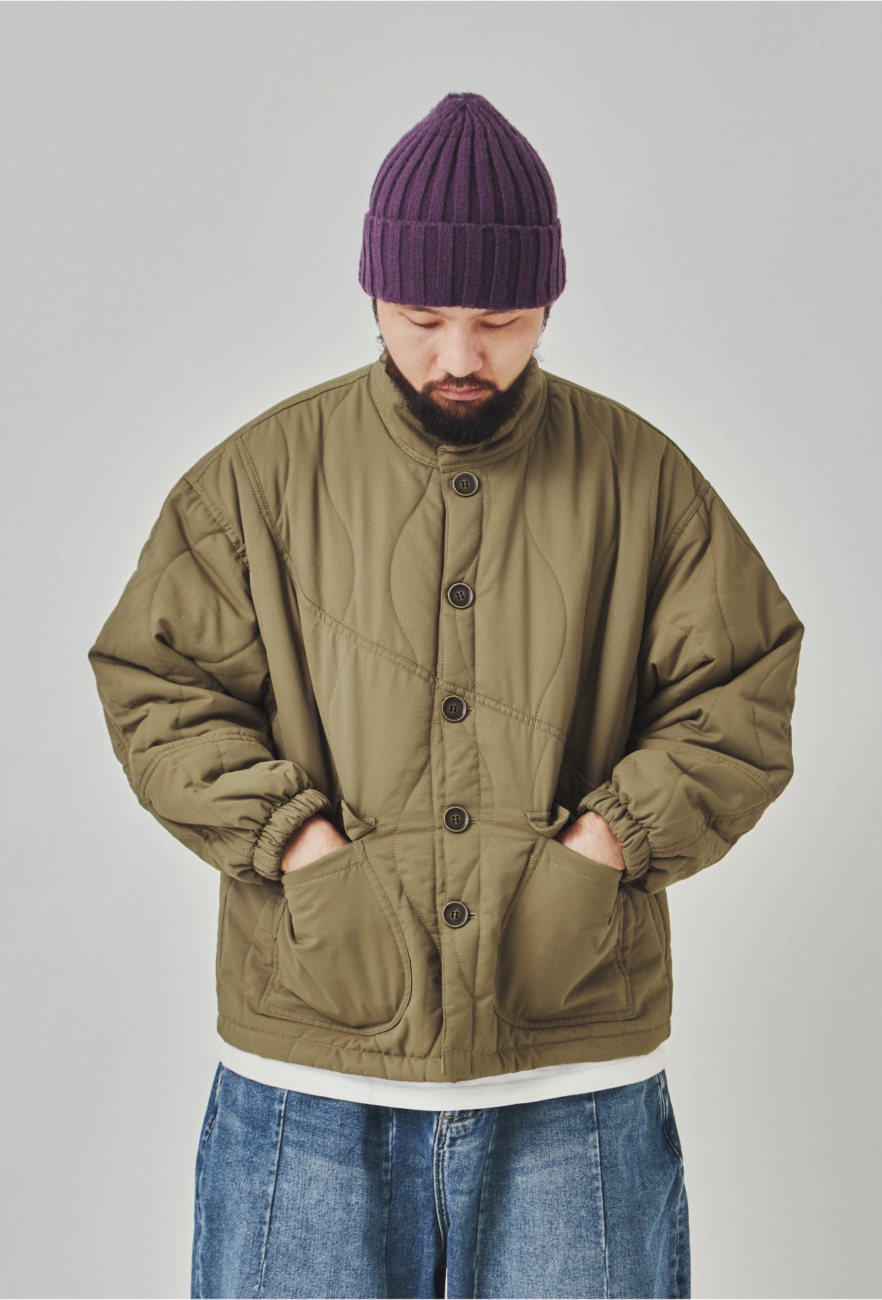 Stand Collar Cotton Padded Jacket - Large Pocket Thick Winter Coat (Men)