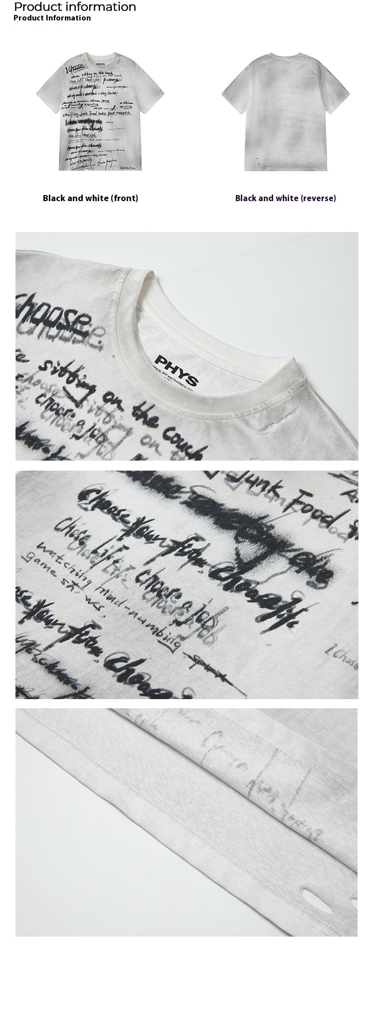 Handwritten Print Soft Skin-friendly Distressed Loose Short Sleeve T-shirt