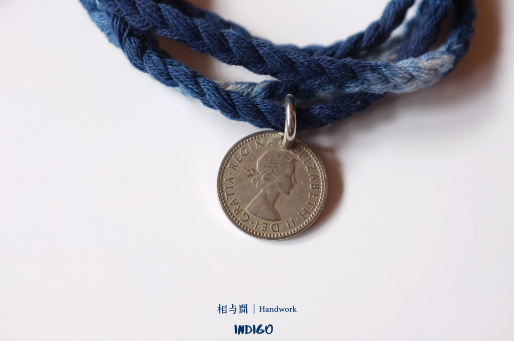 Sixpence Lucky Coin Blue Dyed Woven Bracelet Amekaji Indigo National Trend Couple Bracelet