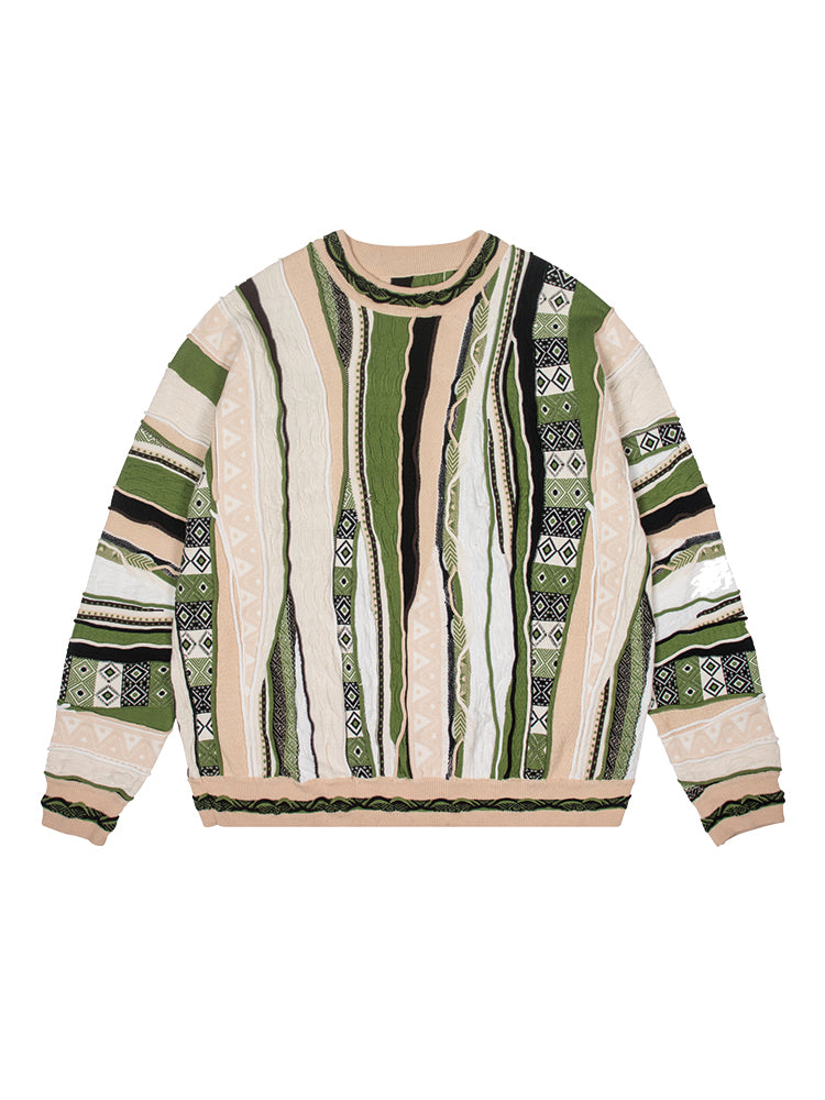 MEDRIA Bitter Melon Pattern Sweater Pop Style Outdoor Ethnic Style Pullover Niche Vintage Retro Unisex