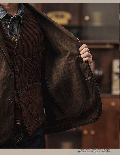 Vintage Mottled Distressed Cotton Blazer - American Casual Washed Suit (Men)