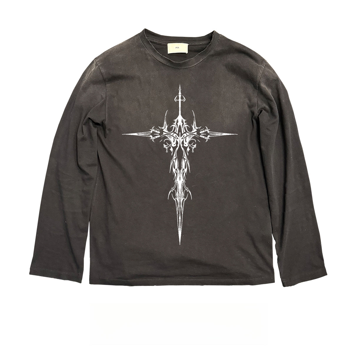 Melanin “Little Dirty” Batik Spray-Horse Tee – Gothic Art, Vintage Red Distressed Long Sleeve