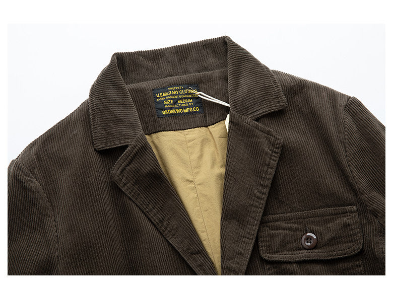 American Retro Amekaji Corduroy Safari Blazer - Casual Suit Jacket (Men)