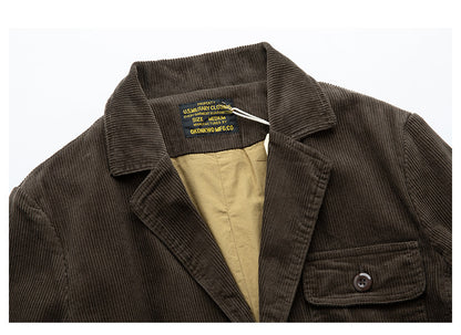American Retro Amekaji Corduroy Safari Blazer - Casual Suit Jacket (Men)