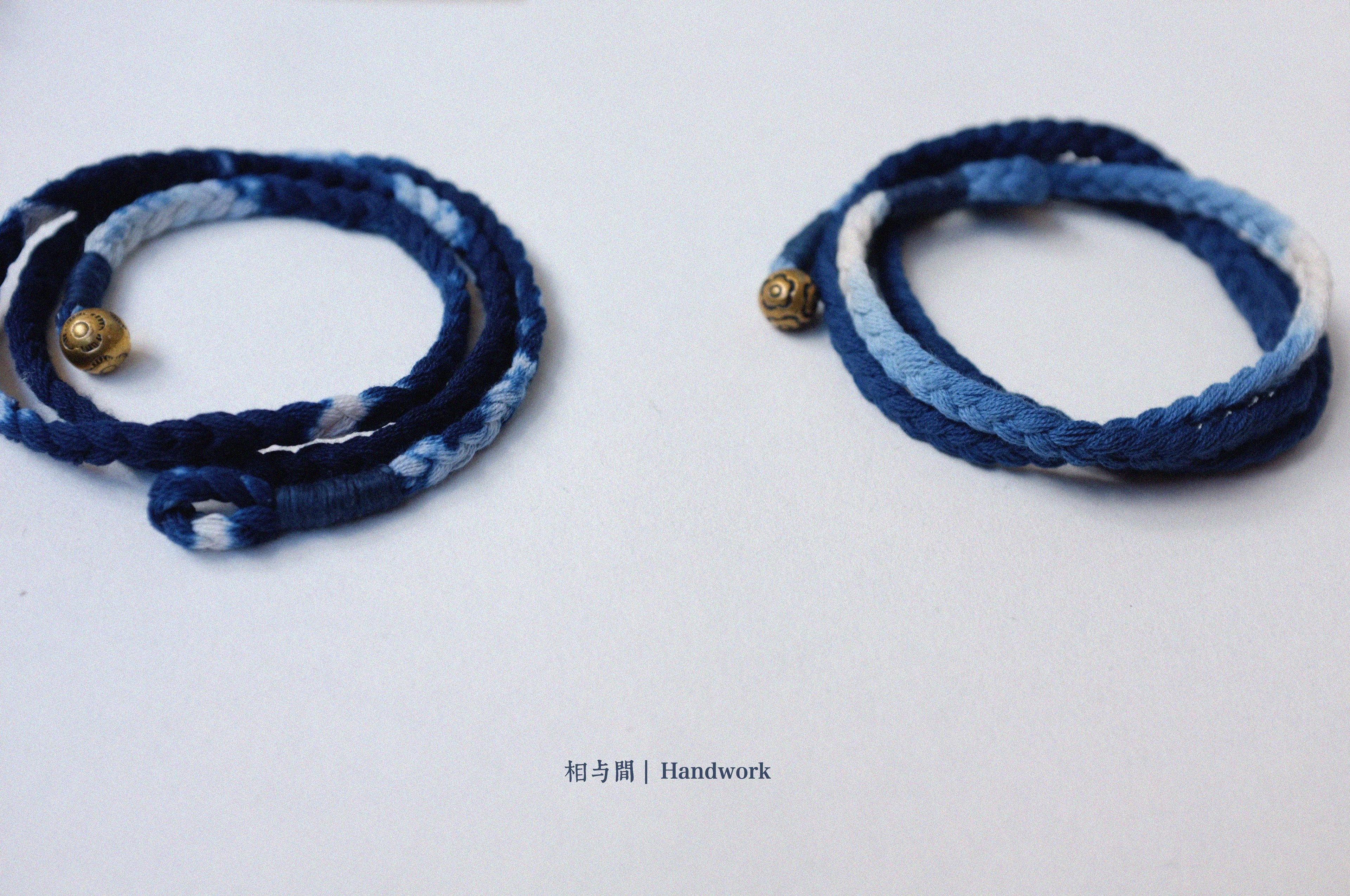 Original Blue Dyed Bracelet Chinese Retro INDIGO Tie-Dye Bracelet Multi-Turn Three-Strand Braided Couple Bracelet