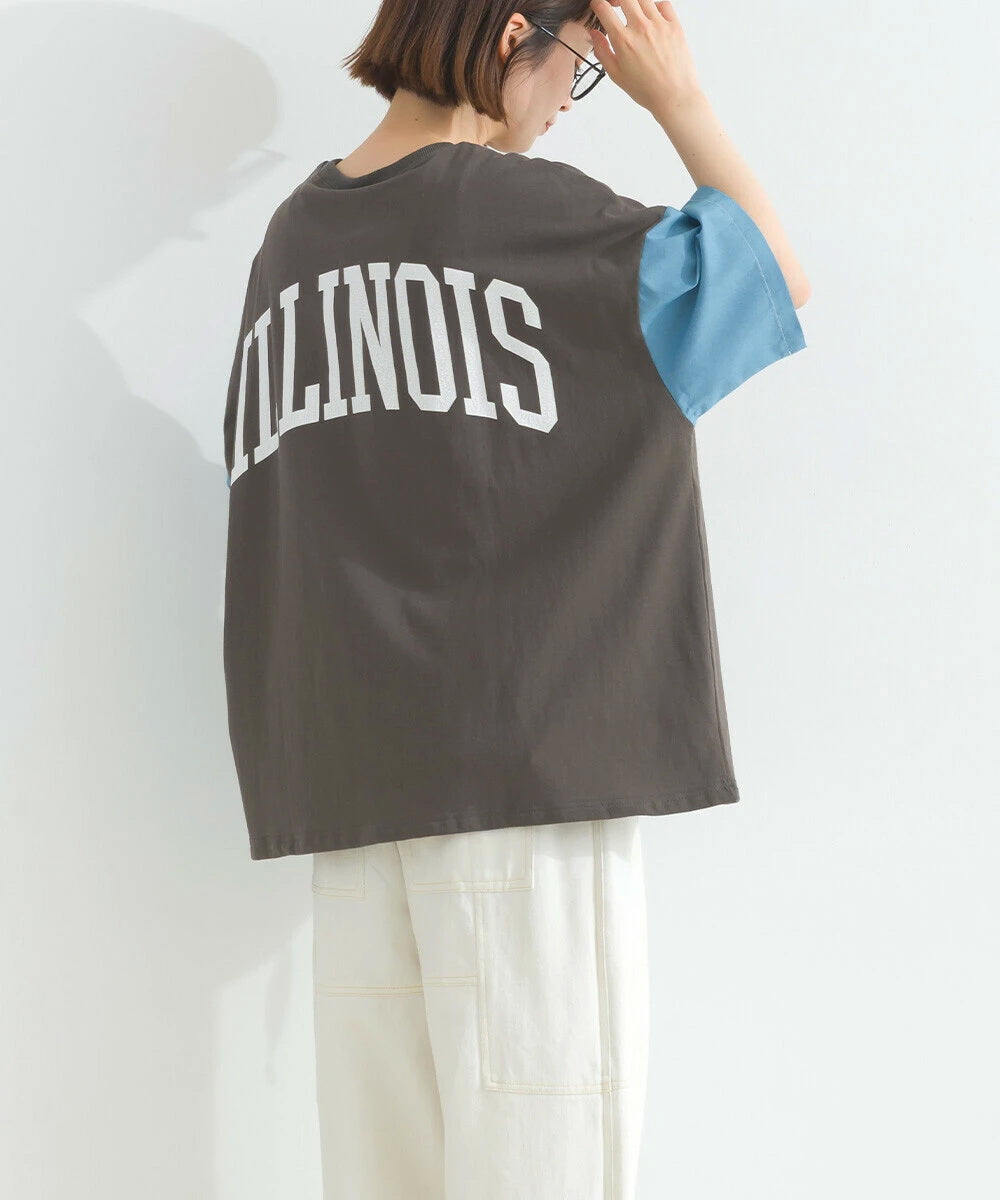 Japanese Style Stitching Denim Pocket Letters Profile T-shirt Designer Loose Casual Summer Patch