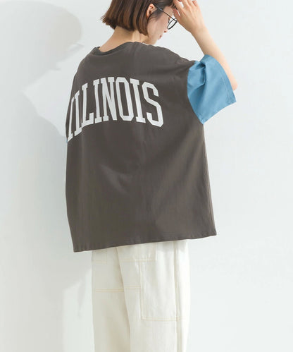 Japanese Style Stitching Denim Pocket Letters Profile T-shirt Designer Loose Casual Summer Patch