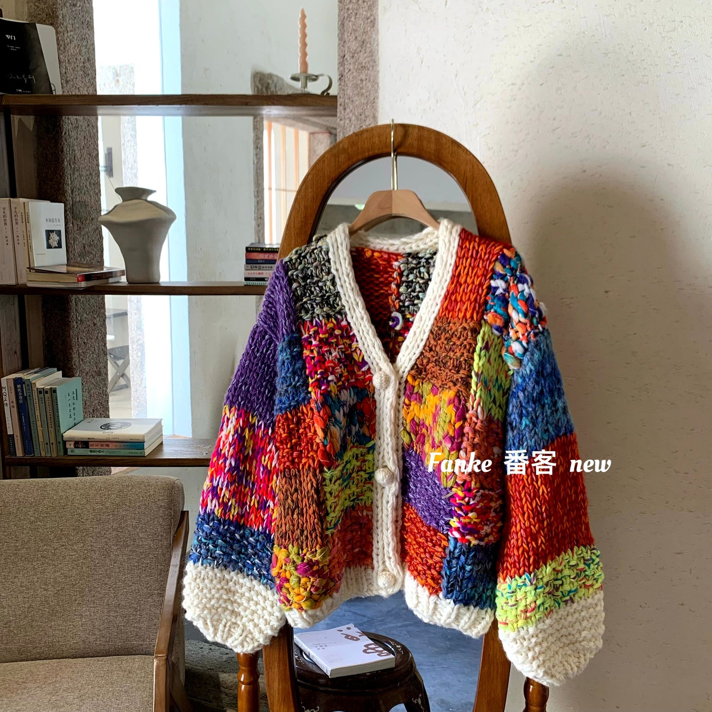 Women's 2025 Autumn Winter Heavy Craft Cardigan - Handmade Thick-Knit Colorful Plaid Knitted Sweater Coat