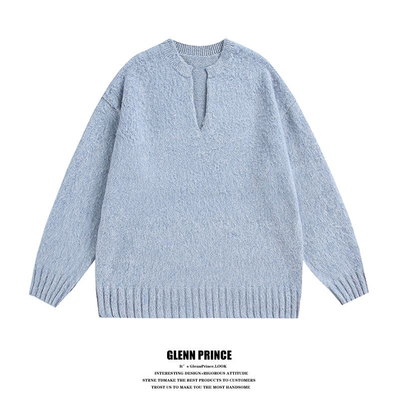 GPstudio American Style Trendy Brand Seahorse Wool V-Neck Sweater for Men Spring Melad Brown Lazy Top Knitted Shirt