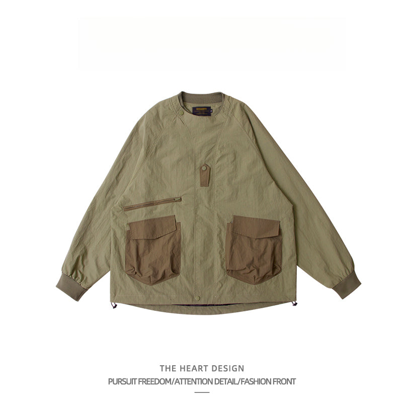 Mountain-Style Functional Windbreaker Jacket – Retro Loose-Fit with Pockets & Patchwork