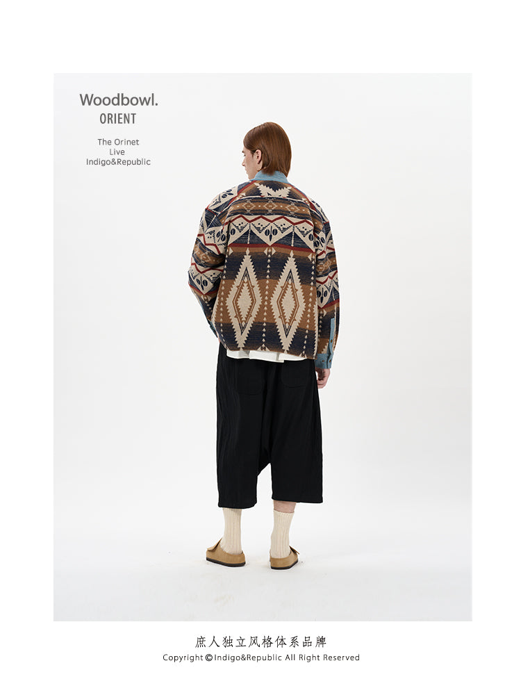 Woodbowl.2023aw Navajo/Woolen Jacket Wool Fabric Tie Ethnic Robe