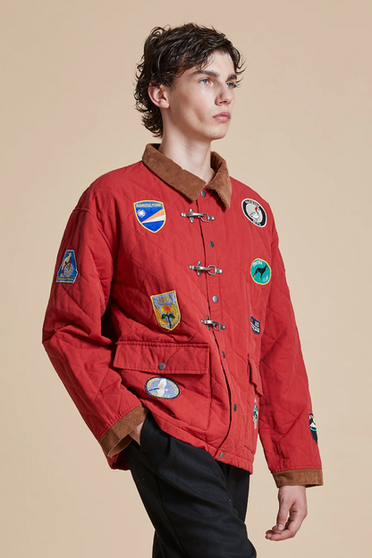 Multi-Emblem Embroidery Vintage Quilted Lightweight Cotton Jacket