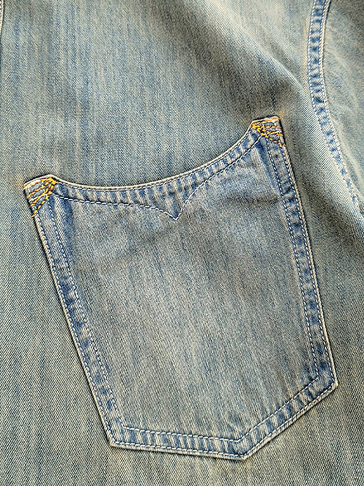 Summer Cotton Denim Short Sleeve Shirt Amekaji Retro Casual New Arrival