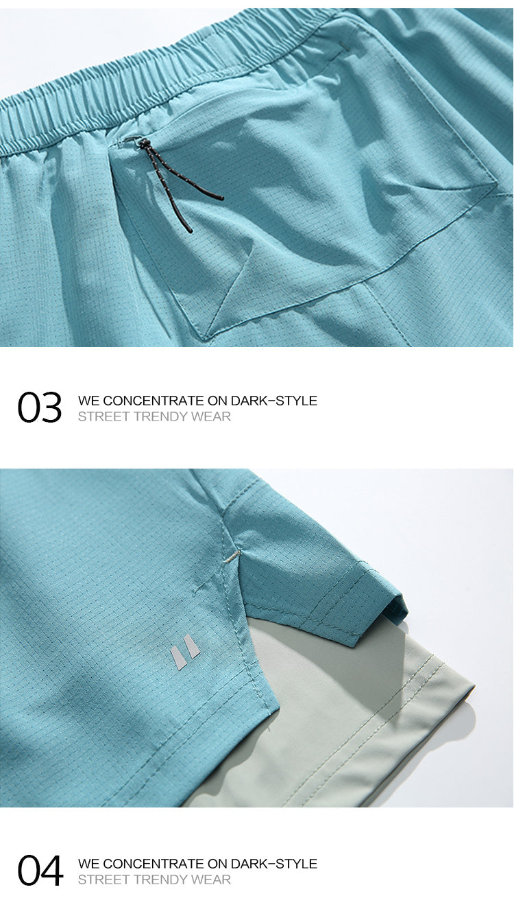 Summer Outdoor Fake Two-Piece Double-Layer Running Sports Shorts for Men Anti-Exposure Quick-Dry Cycling Training Shorts