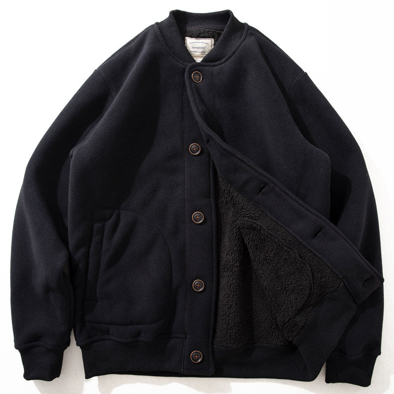 Joks Priit Fleece-Lined Baseball Jacket - Japanese Style Lamb Wool Coat (Men)