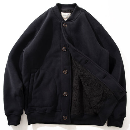 Joks Priit Fleece-Lined Baseball Jacket - Japanese Style Lamb Wool Coat (Men)