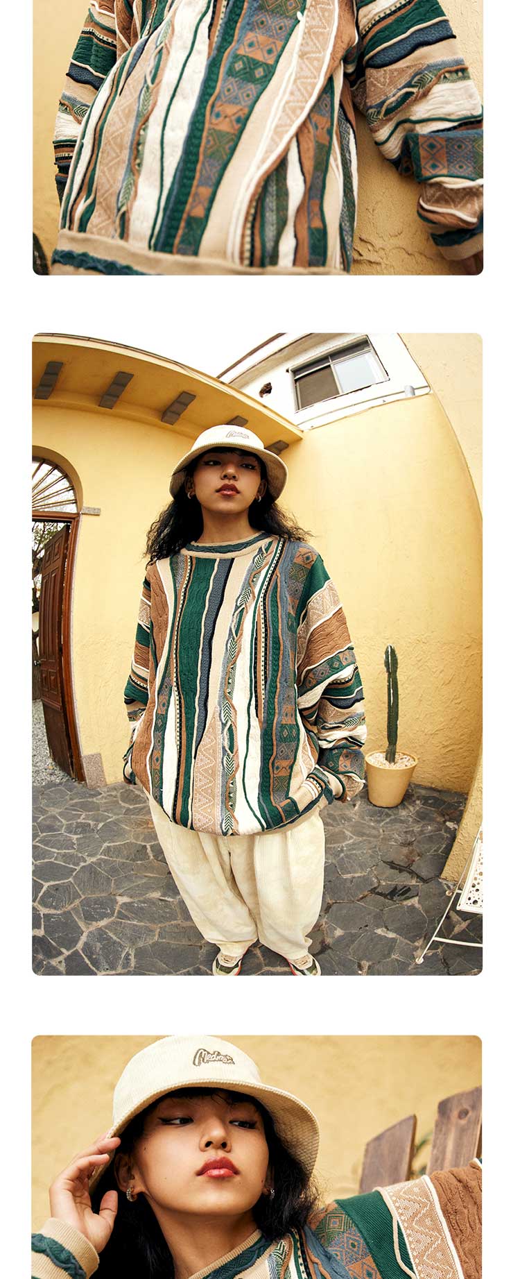 Medria New Year Limited Edition Sweater - Retro Bitter Melon Stripe Multi-Color Pullover