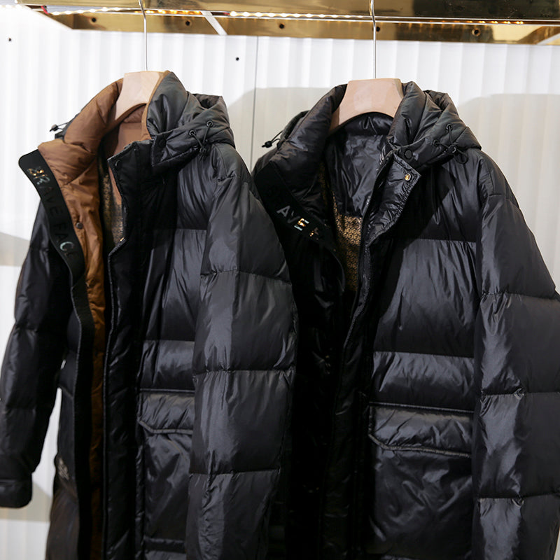 High-Fill 90% Goose-Down Mid-Length Puffer Jacket – Hooded & Cold-Resistant (Plus Sizes Available)