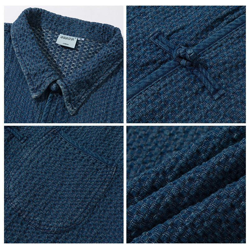 Amekaji Autumn Vintage Multi-Pocket Button Work Jacket Men's Loose Fit Turn-Down Collar Washed Jacket Trend